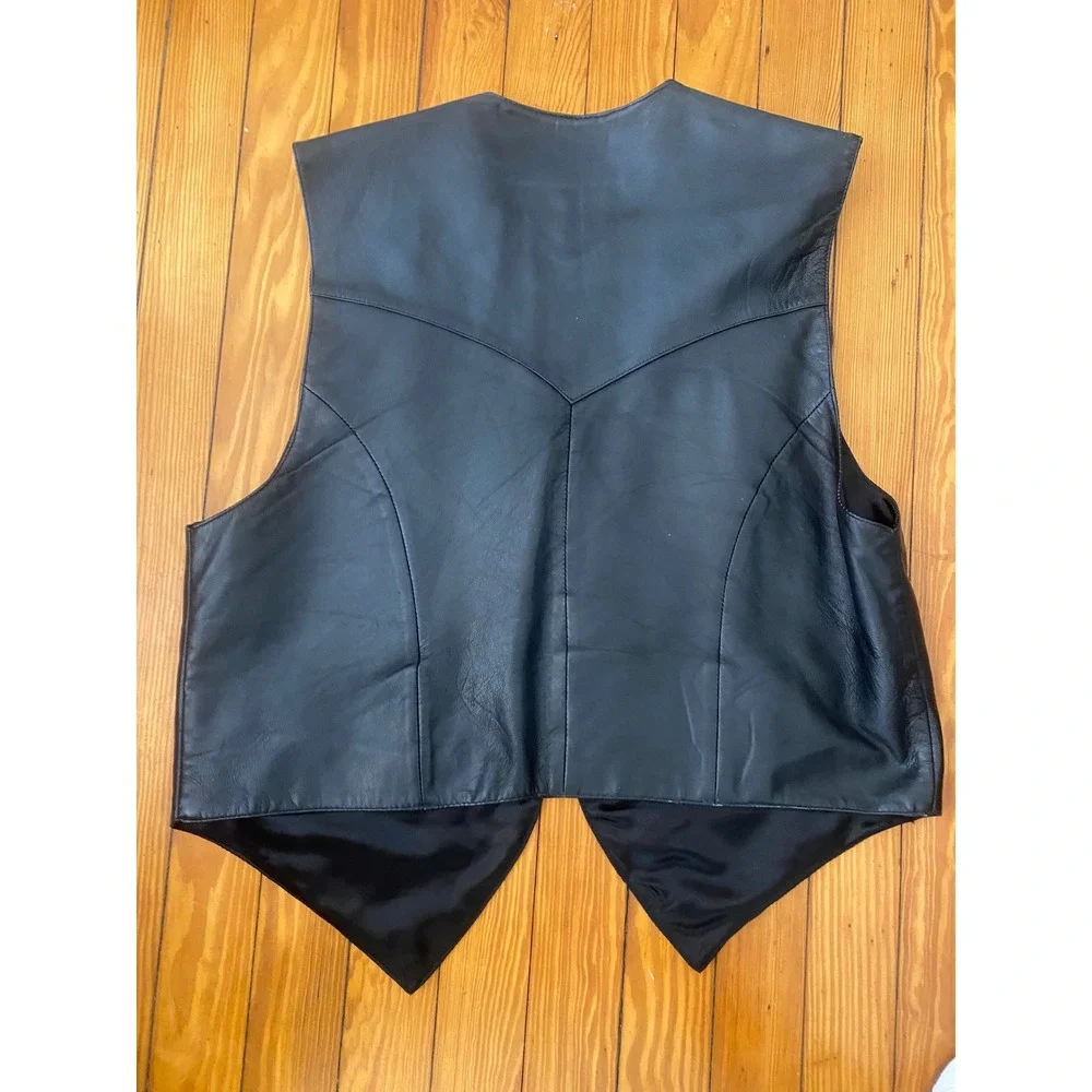 Katch Me Too West Mens Black Genuine Leather Western Snap Button Vest‎ XXXL